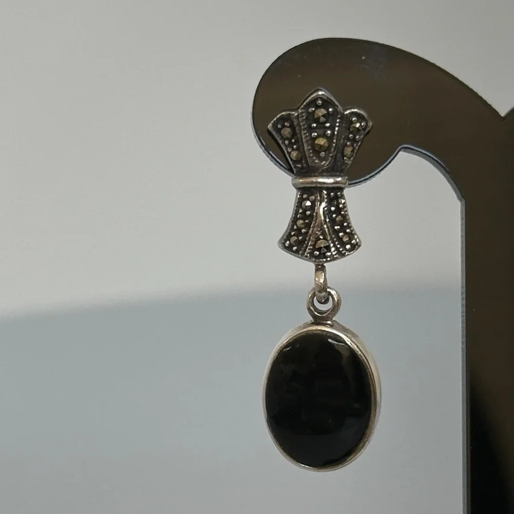 925 Sterling Silver Onyx Dangle Earrings
